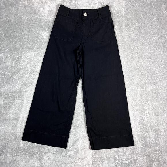 Maeve Anthropologie The Colette Pants Women's 25P Linen Stretch Wide Leg Black - Picture 1 of 10